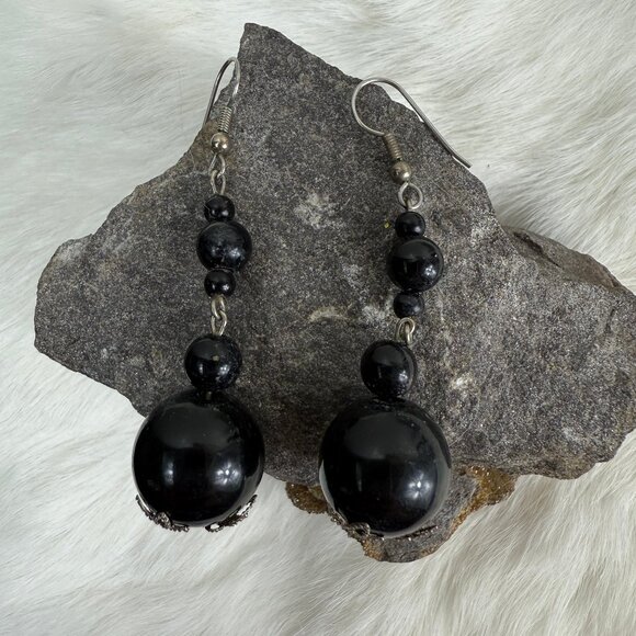 Black Bead Dangle & Drop Pierced Earrings - Picture 1 of 5